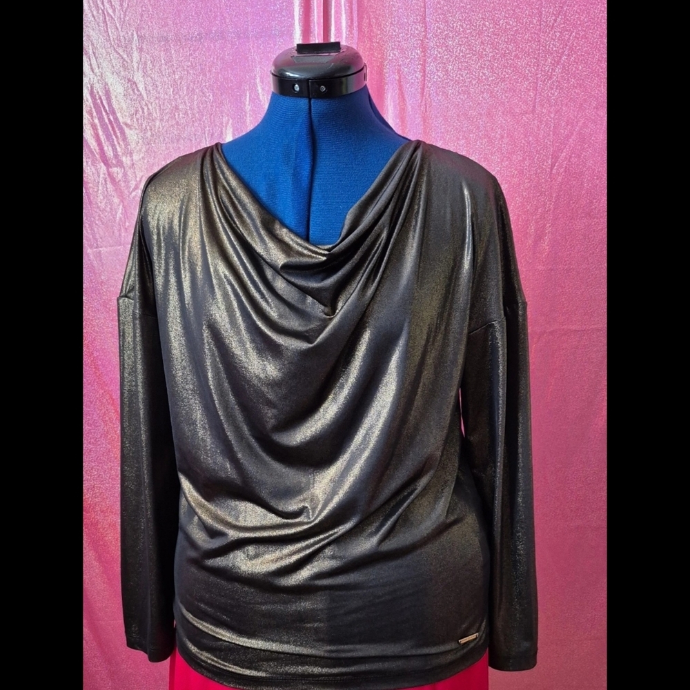🆕️ LISTING!! GOLD LAME METALLIC COWL NECK BLOUSE - Picture 6 of 13